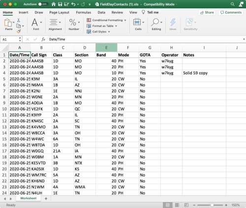 Field Day Logger - Excel Export